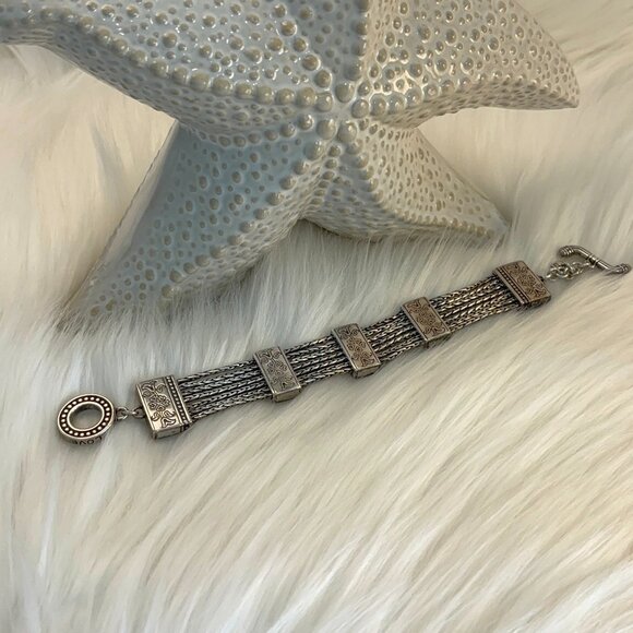 BRIGHTON VINTAGE MULTI-STRAND SILVERPLATED FLORAL BRACELET - Picture 4 of 10